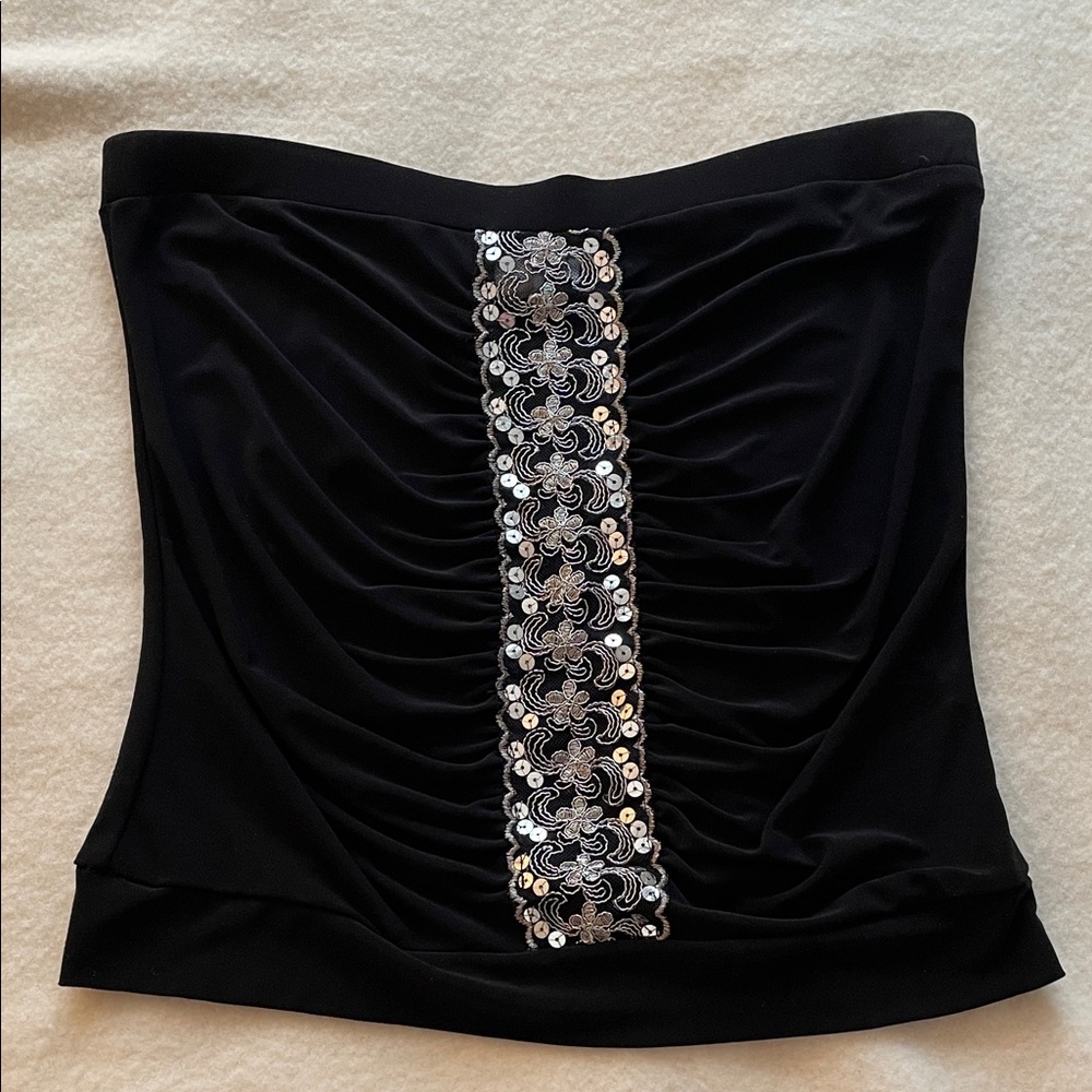 Vintage Y2K Body Central Silver Sequin Black Tube Top Medium